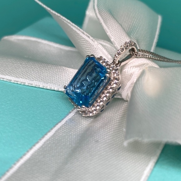 Large blue topaz & sapphire necklace 925 silver 18” stunning - Picture 3 of 8